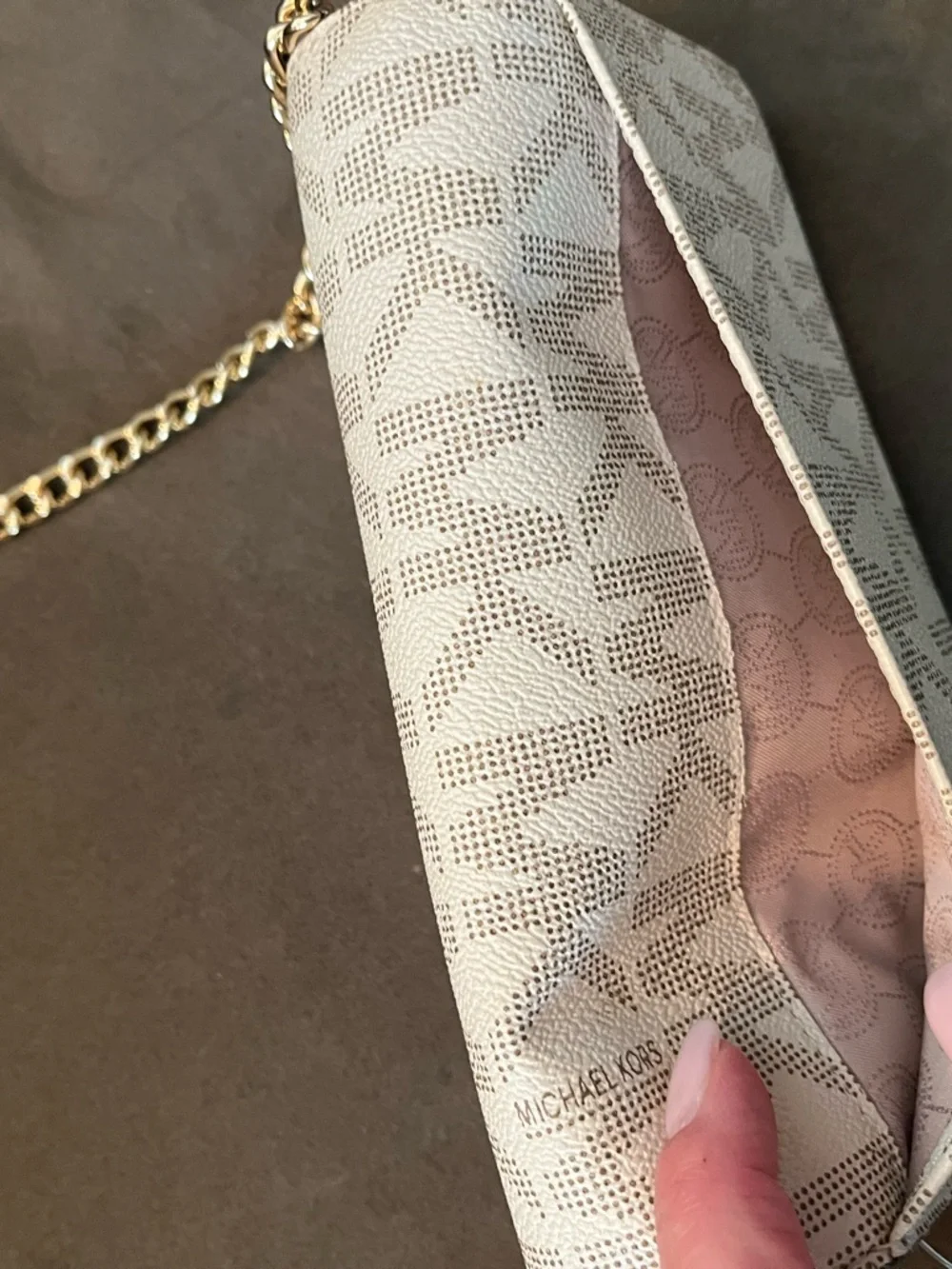 Michael Kors MK Monogram Crossbody Bag in Beige and Brown with Gold Hardware - Picture 8 of 8